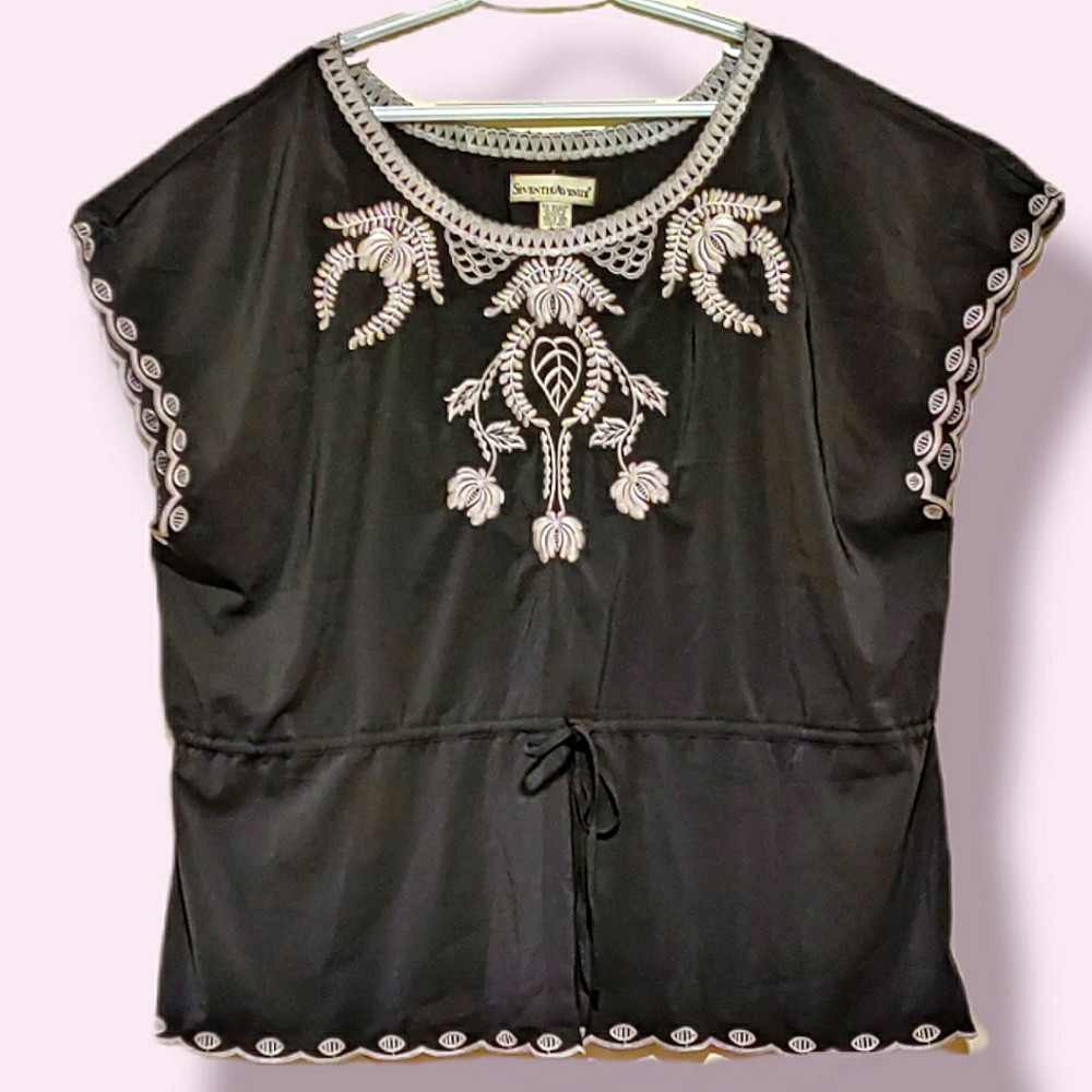 Seventh Avenue Drawstring Black Blouse Shirt 3X